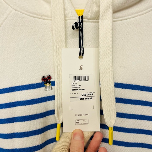 NWT Joules Rowley Embroidered Hoodie in “Blue Dogs Stripe” - Picture 5 of 16